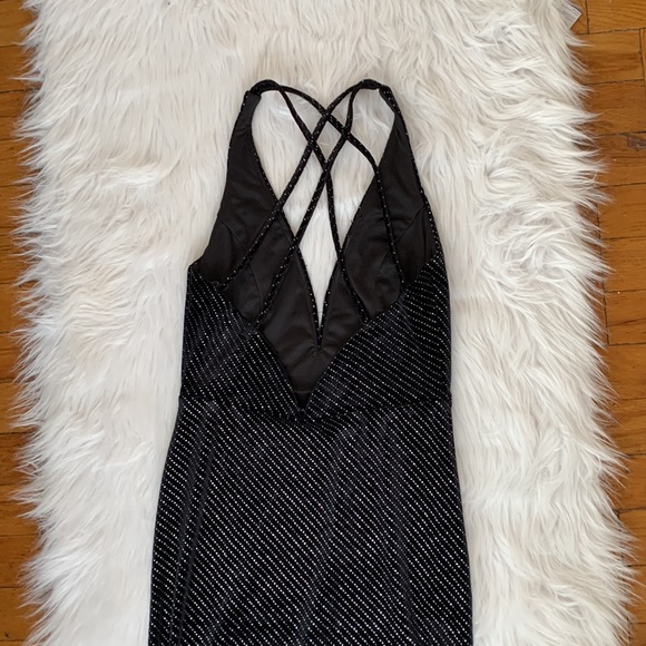 Black Metallic Stitch Bodycon, Deep V dress - Picture 5 of 6